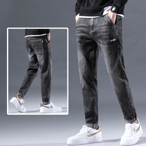 Autumn mens pants broken holes jeans mens stretch straight loose Joker casual long pants autumn mens