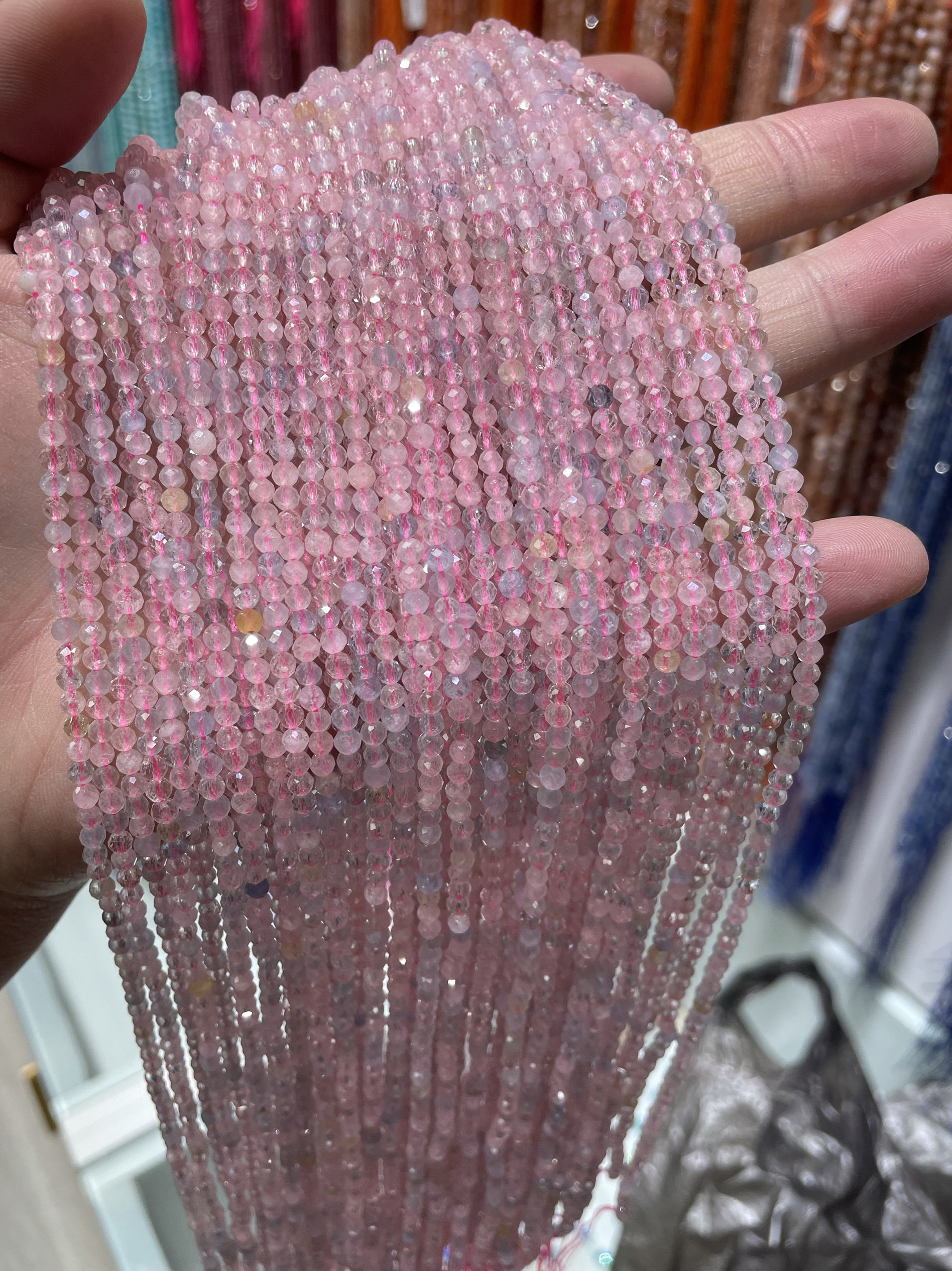 2 3mm 天然水晶 透体摩根石刻面切面散珠半成品手链项链配件
