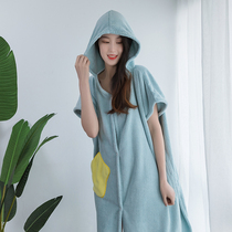 Japan can wear bath towels with cap woman wrap wearing style ratio pure cotton water suction speed dry not easy to fall out of fur cloak bathing skirt