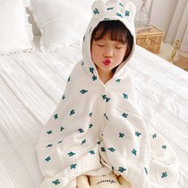 Japanese childrens bath towel cloak pure cotton cloth water absorbent speed dry girl baby can be worn with cap bathrobe