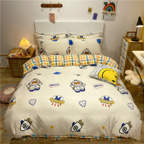 Milk Suede Thickened 4-piece double face suede flannel Quilt Cover Winter Coral Suede Bed Hat Cartoon Three Sets