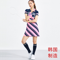 South Korea imported badminton clothing womens round neck short sleeve sports dress 9070 pink quick-drying