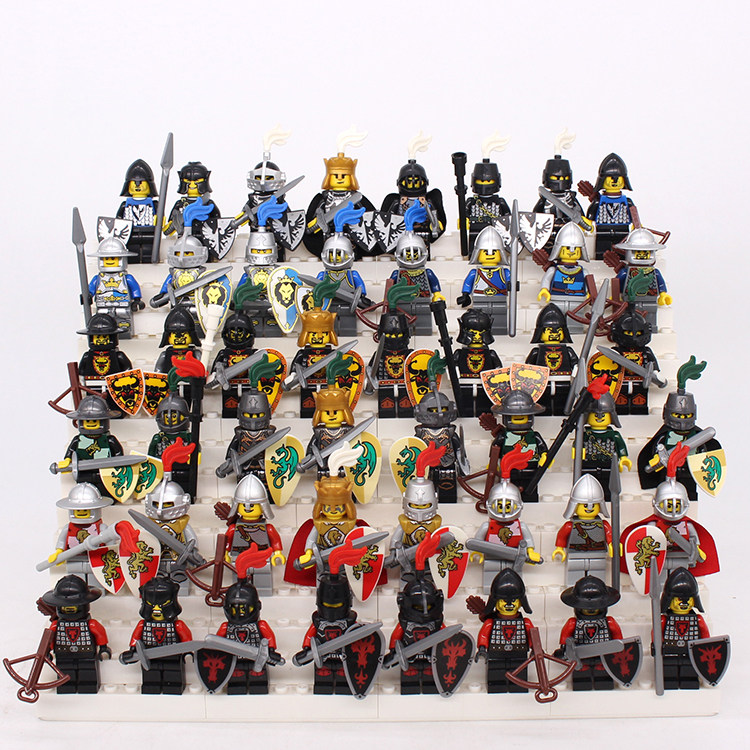 拼装启蒙狮王积木兼容乐高城堡系列古罗马军事骑士蓝狮火龙小人仔