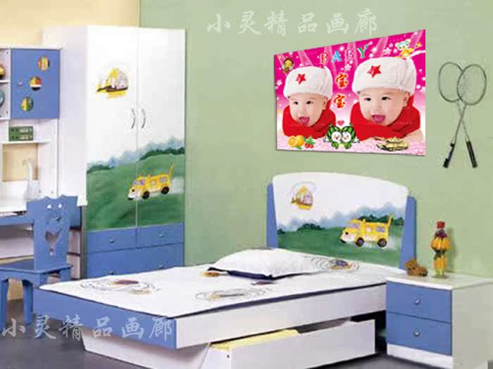 婚房喜庆装饰娃娃画结婚生子双胞胎男宝宝画民俗年画高室内装饰画