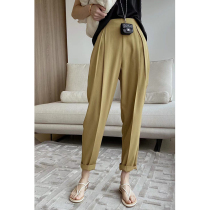 Light luxury minimalist high waist double pleated side zipper suit ankle-length pants women casual pants fashionable mustard yellow Haren pants summer