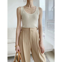 Minimalist high-end hyperbolic Joker slim big round neck knitted vest