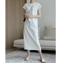 EADMO summer light luxury minimalist three-dimensional dividing line design sense rear split casual slim long sweater dress