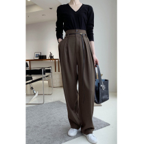 2021 spring super high slim waist design simple camel suit pants Women wide leg pants casual suit trousers