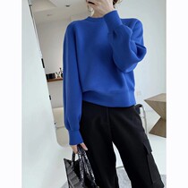 2021 Spring and Autumn new simple fashionable blue cocoon short air layer sweater women fashionable space cotton short coat