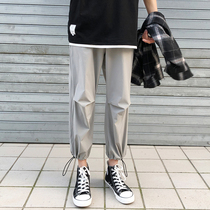 Casual pants mens bunched feet Haren pants ins wide legs loose sports ankle-length pants men Korean version of tide Joker pants