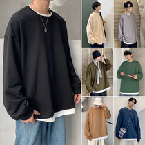 les handsome t fake two clothes mens Tide brand long sleeve T-shirt mens loose harbor style coat mens spring and autumn trend clothes