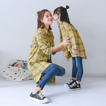 2021 spring new loose foreign style parent-child casual plaid long shirt suit Korean version pure cotton mother-daughter outfit