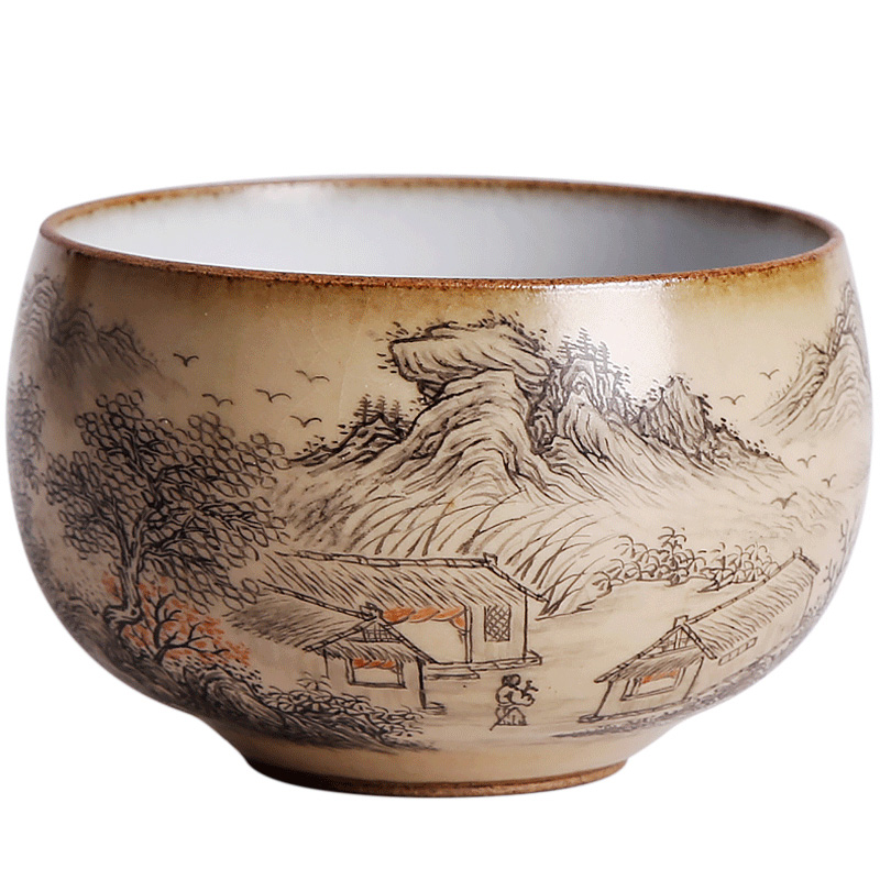 Your up yellow glaze master cup single cup pure manual hand - made scenery lohan cup large single kunfu tea cups ceramics