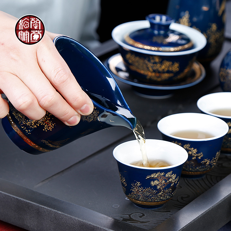 Jingdezhen kung fu tea set ceramic teapot home office tureen ji blue porcelain cups tea tea set