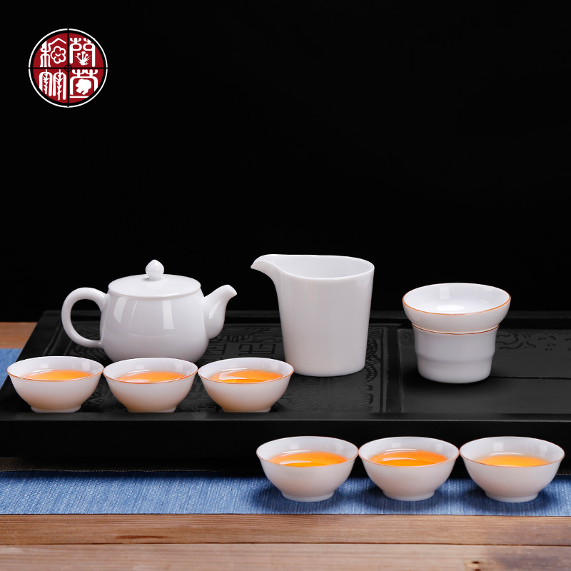 Dehua white porcelain sweet white glaze tea set home sitting room from the one pot of six cups of a complete set of gift box office