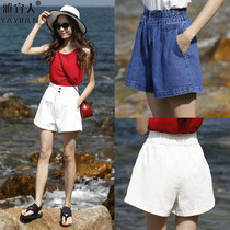 Elastic waist size denim shorts women high waist summer 2019 new a character outside wear thin fat mm loose wide leg pants