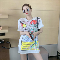 Summer 2021 new design sensation little crowdsourced graffiti printed short sleeves T-shirt female casual loose pure cotton half sleeve blouse