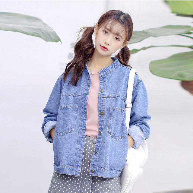 浅蓝色牛仔外套女宽松学生韩版百搭bf秋季2017新款长袖上衣学院风
