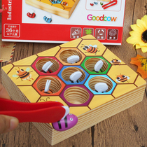 Childrens puzzle Monte early education toy Kindergarten learning to clip and catch bees color recognition beehive game 0-3 years old