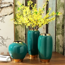Green glazed ceramic vase decoration creative living room porch wine cabinet set flower arrangement large flower device home decoration decoration