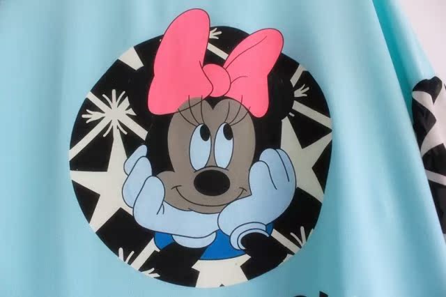 春秋季新款清新可爱米奇头像冰激凌粉绿色宽松中长款长袖女雪纺衫