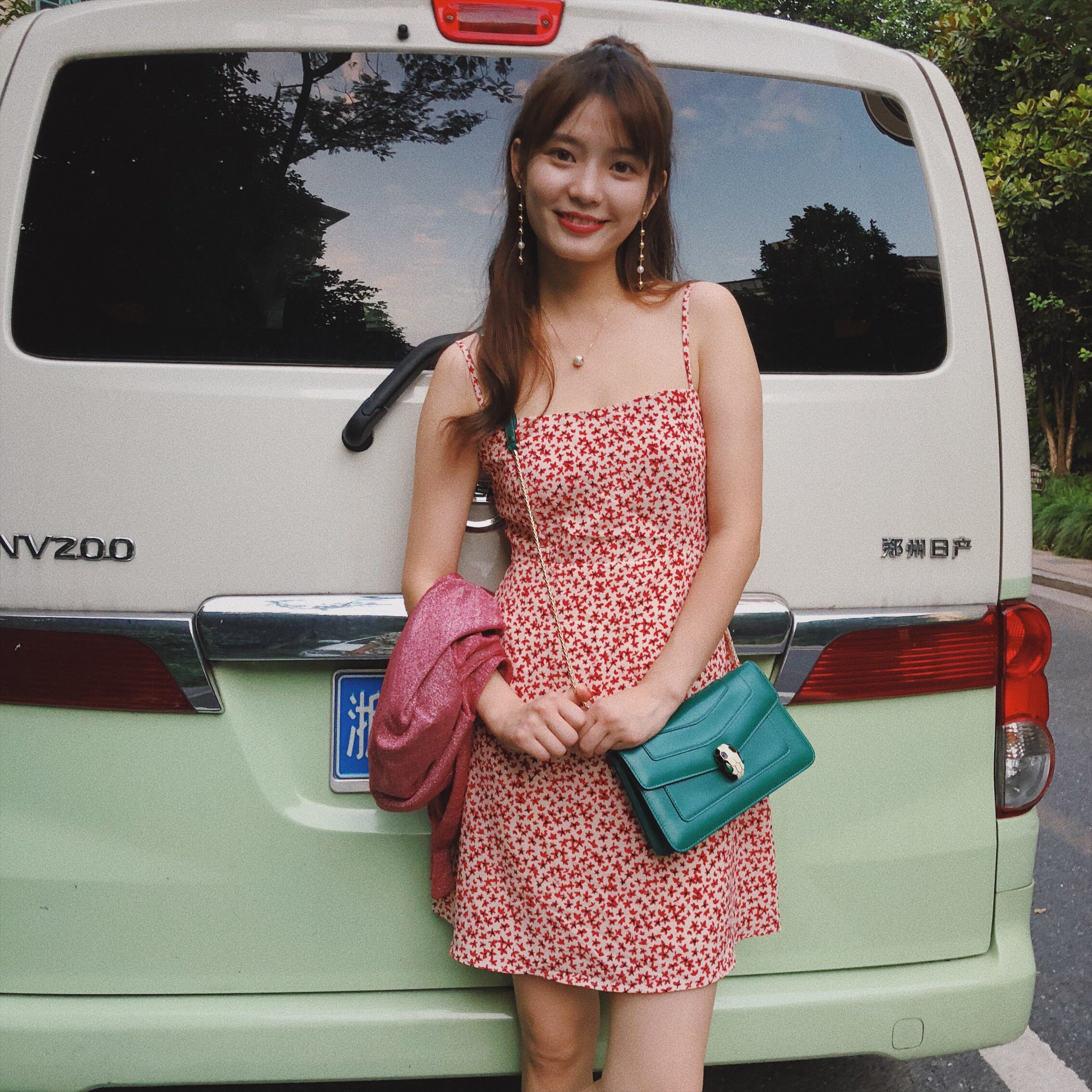 枫的颜色 18秋法式少女复古vintage红色印花显瘦修身裙仙女连衣裙