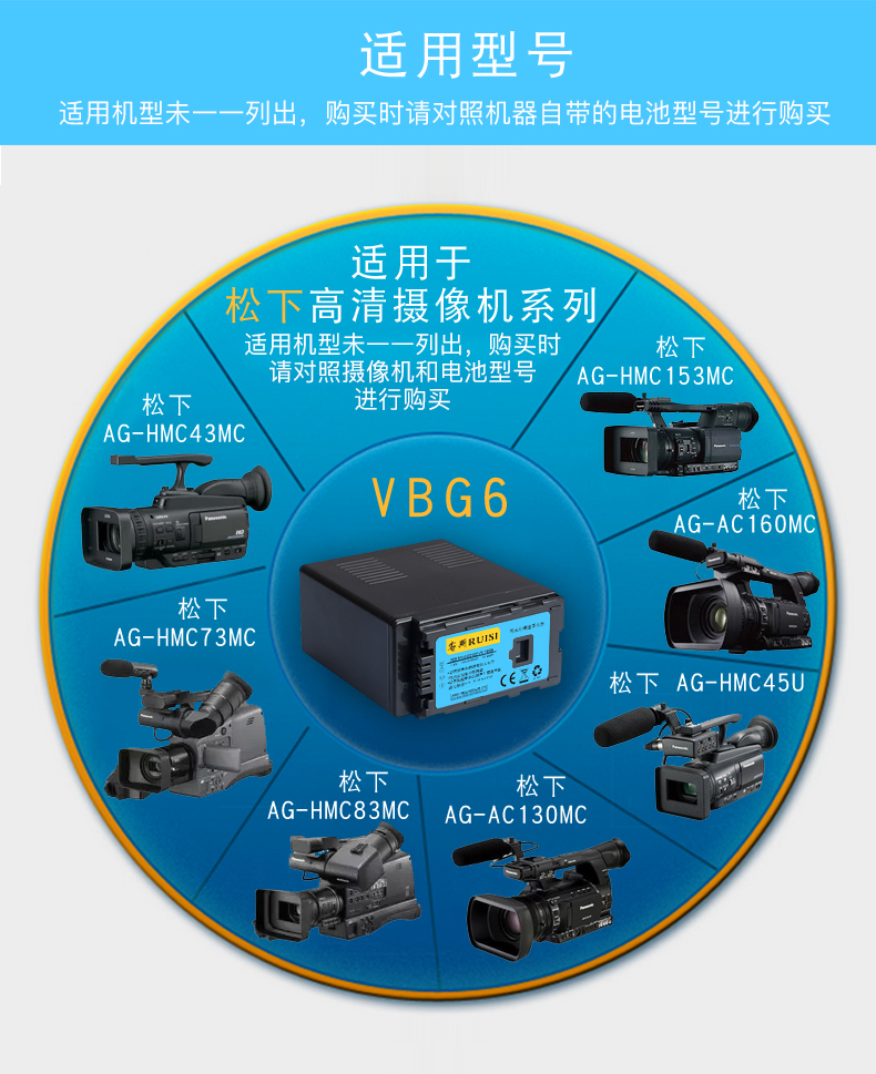 睿斯vw-vbg6电池松下ag-hmc153 83 73 ac130 160mc mdh1gk摄像机