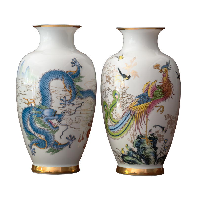 Jingdezhen porcelain ceramic hand - made paint longfeng vase is placed the new Chinese style household living room TV cabinet decoration