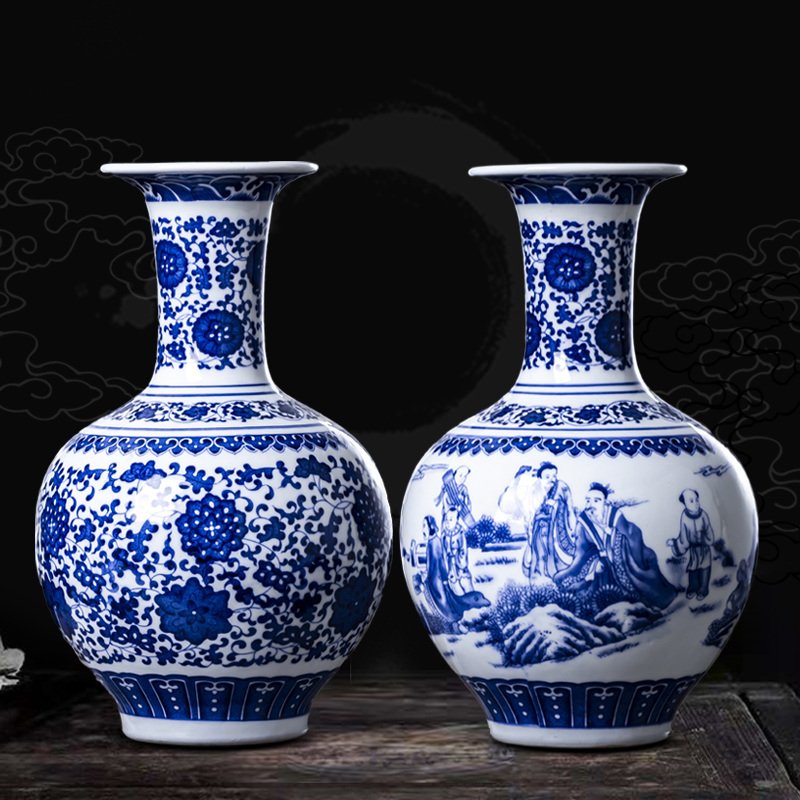 Antique vase of blue and white porcelain of jingdezhen ceramics furnishing articles Chinese flower arranging sitting room adornment of TV ark, wine accessories