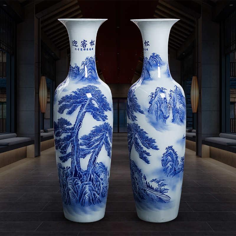 Jingdezhen ceramic ink color of large vase of blue and white porcelain home sitting room hotel decoration like China