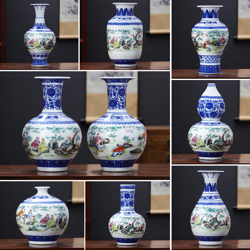 Jingdezhen porcelain ceramic blue and white porcelain vase furnishing articles sitting room of rich ancient frame wine flower arrangement of Chinese style household ornaments