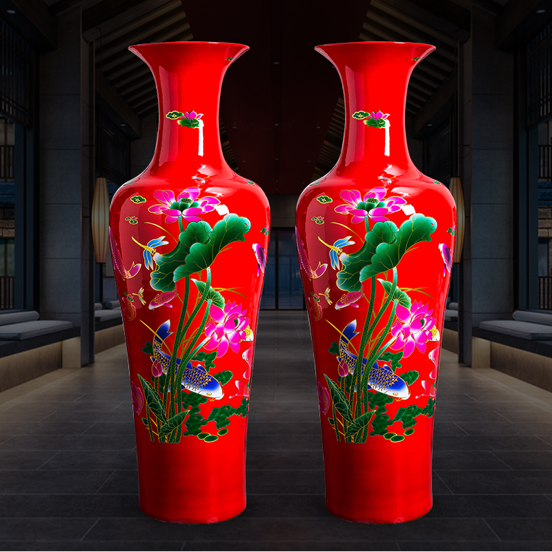 Jingdezhen ceramics from year to year for China 's big red vase household of Chinese style villa hotel decoration furnishing articles