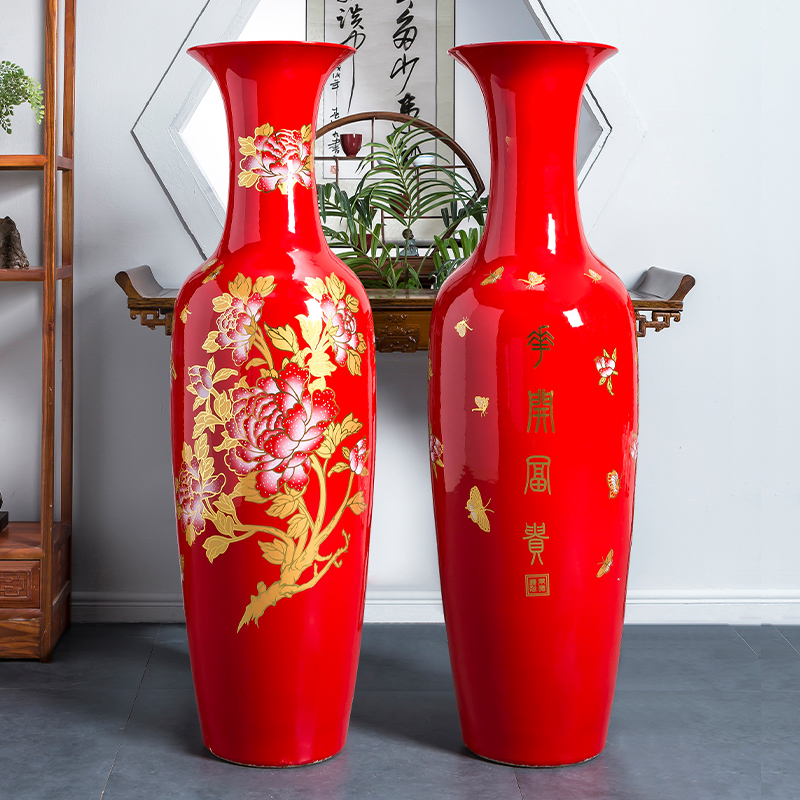 Jingdezhen ceramic Chinese red porcelain vase extra large blooming flowers sitting room hotel ground adornment furnishing articles