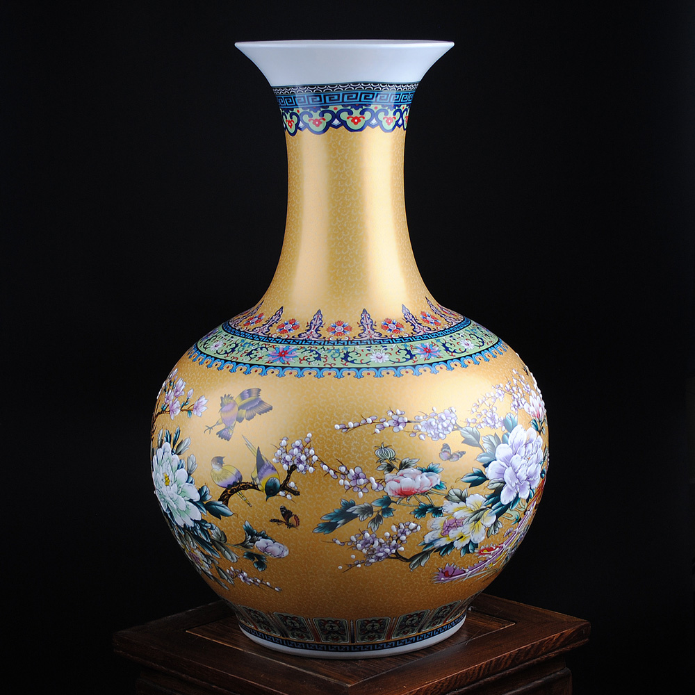景德镇陶瓷器欧式珐琅彩落地大花瓶赏瓶现代家居装饰品客厅摆件