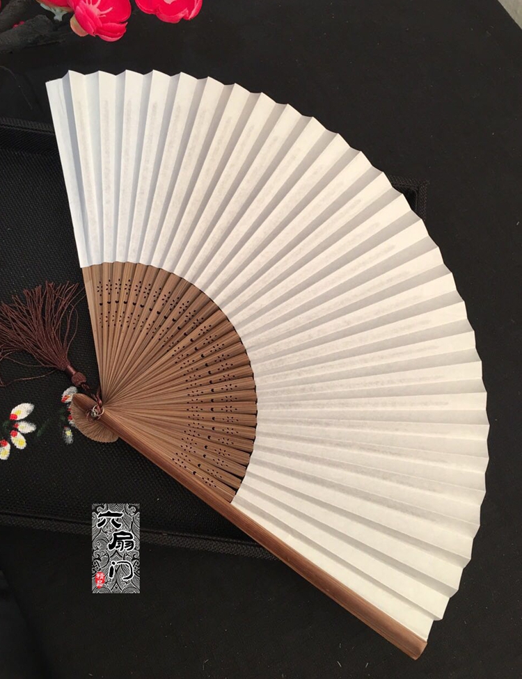 中国风双面日式和风折扇子竹柄扇6寸串面双面小纸扇空白纸扇书画