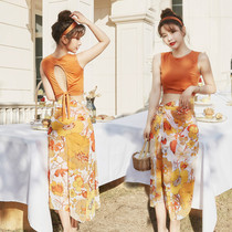 Swimsuit female three-piece fairy fan hot spring conservative Korean ins students thin belly cute girl small chest