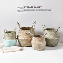 Nordic folding straw flower pot basket rattan basket piano leaf banyan ins flower basket living room folding storage basket flower arrangement ornaments