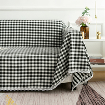 Plaid sofa cover towels cotton hemp cloth Thickened Little Fresh Fields Garden Small Plaid Big sofa Blanket Four Seasons Universal