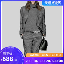 SAMASII Shama Shi commuter gray striped double-breasted womens suit suit fashion casual suit slim spring