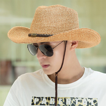 Cowboy hat Mens summer sun visor sunscreen sun hat UV protection mens Korean version of the straw hat summer beach hat