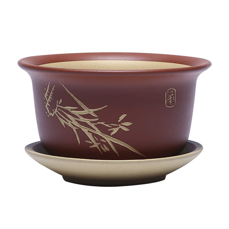 High - quality goods period of mud slurry carved made purple sand flowerpot for meaty plant asparagus rich red sandalwood, green plant trees