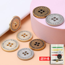 Diamond-studded metal buttons all-match round four-eye button clothes coat decorative buttons womens suit coat rhinestone button