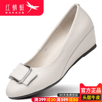 Red dragonfly wedge heels womens shoes soft leather soft sole single shoes 2021 new leather shoes womens wild black work shoes