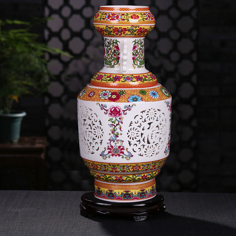 Jingdezhen ceramics hollowed famille rose porcelain vase archaize contracted sitting room home fashion accessory products furnishing articles