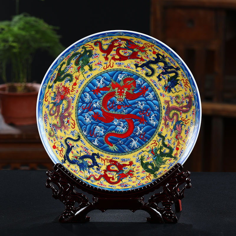 Five NiuTu jingdezhen ceramics decoration plate plate sat dish home rich ancient frame porch handicraft furnishing articles