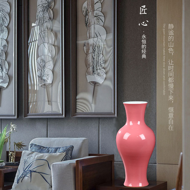 Jingdezhen ceramics pink color glaze vase sitting room of Chinese style household study flower arranging flower, adornment is placed