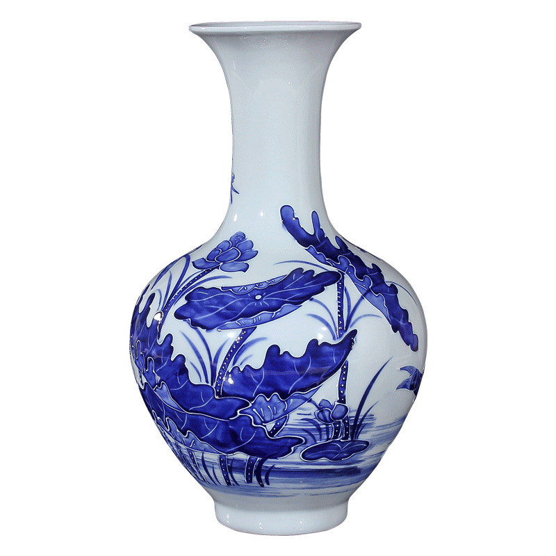 Jingdezhen ceramics craft anaglyph blue and white porcelain vases, modern household adornment handicraft decoration parts