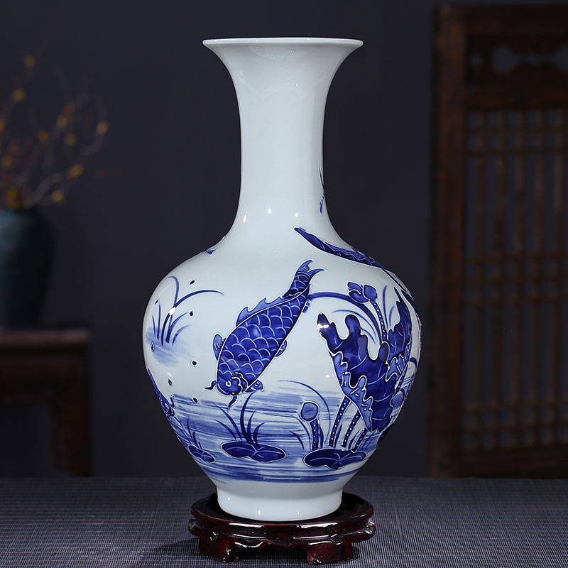 Jingdezhen ceramics craft anaglyph blue and white porcelain vases, modern household adornment handicraft decoration parts