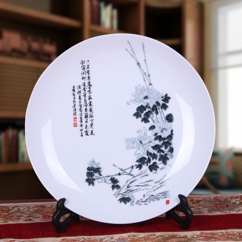 Jingdezhen ceramic hang dish sit the modern European TV setting wall decoration plate sitting room place, blue and white porcelain ornaments