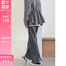 GUIER rear split Plaid casual pants 2021 New straight loose slim Joker pants women autumn and winter